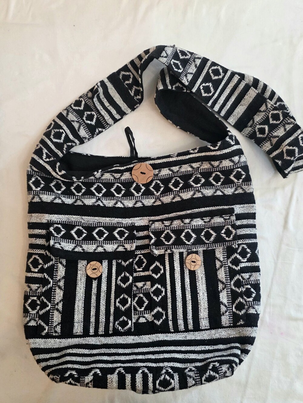 Tribe Azure 100% Cotton Crossbody Hobo Bag Purse Aztec Tribal Boho Wood Buttons